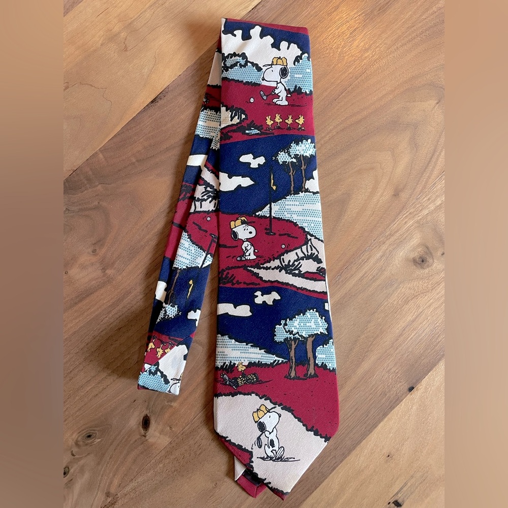 Golfing Peanuts Snoopy And Woodstock Tie